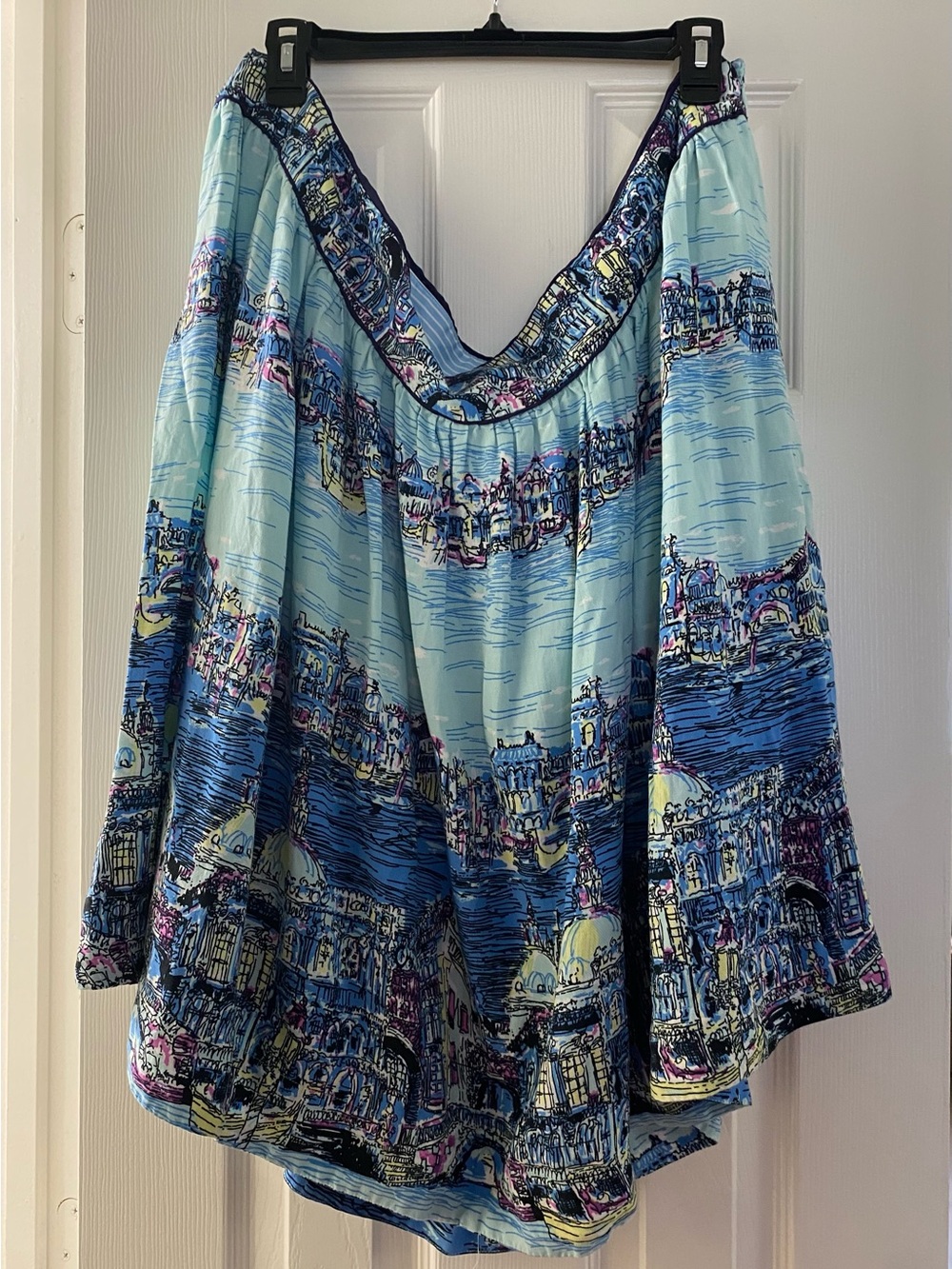 Like New Anthropologie Blue Printed Venice, Italy Skirt 26 4X